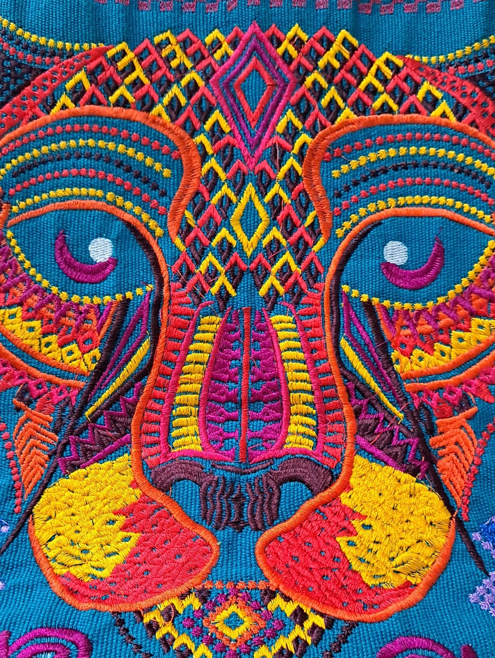 Teal Embroidered Tiger Tote Bag Colorful Tribal Top Zipper Two Back Compartment - Picture 5 of 14